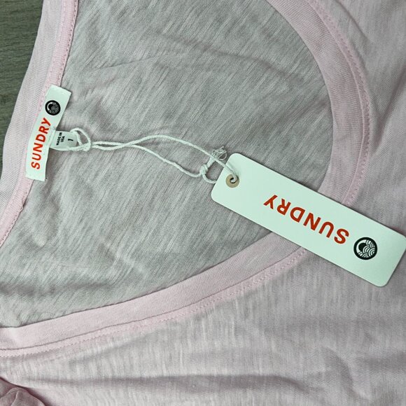 NWT Sundry Pink Pima Cotton Shirred 3/4 Sleeve Scoop Neck Top Size 1 (Small) - Picture 8 of 11